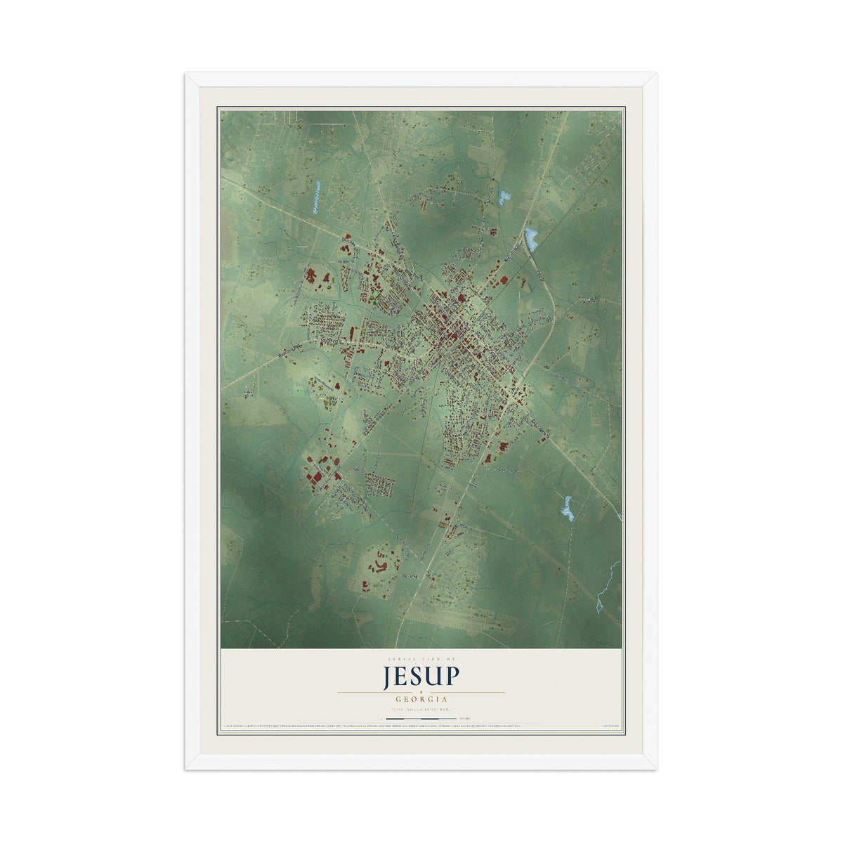Jesup, Georgia map print, 12" x 18" W/ White Ayous Wood Frame mockup