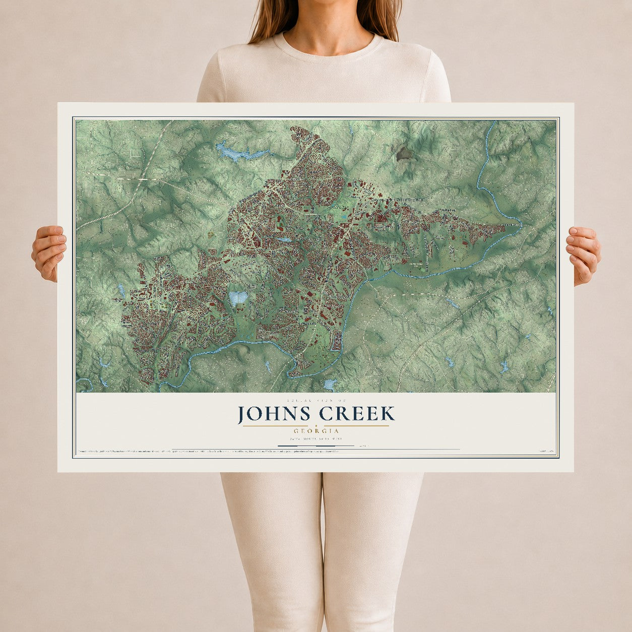 Johns Creek, Georgia map print, 24" x 36" Archival Matte Print mockup
