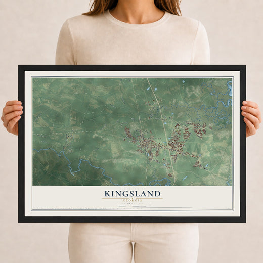 Map of Kingsland, Georgia, 12 x 18 inch print in a black wood frame
