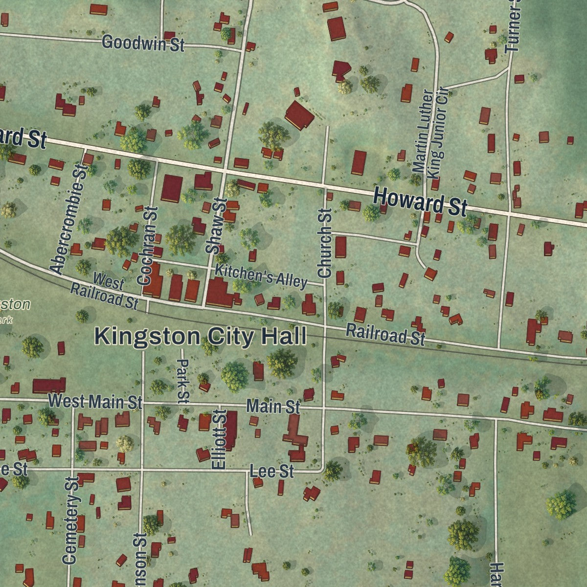 Close-up 1 of the Kingston, Georgia map artwork