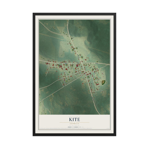 Map of Kite, Georgia, 12 x 18 inch print in a black wood frame