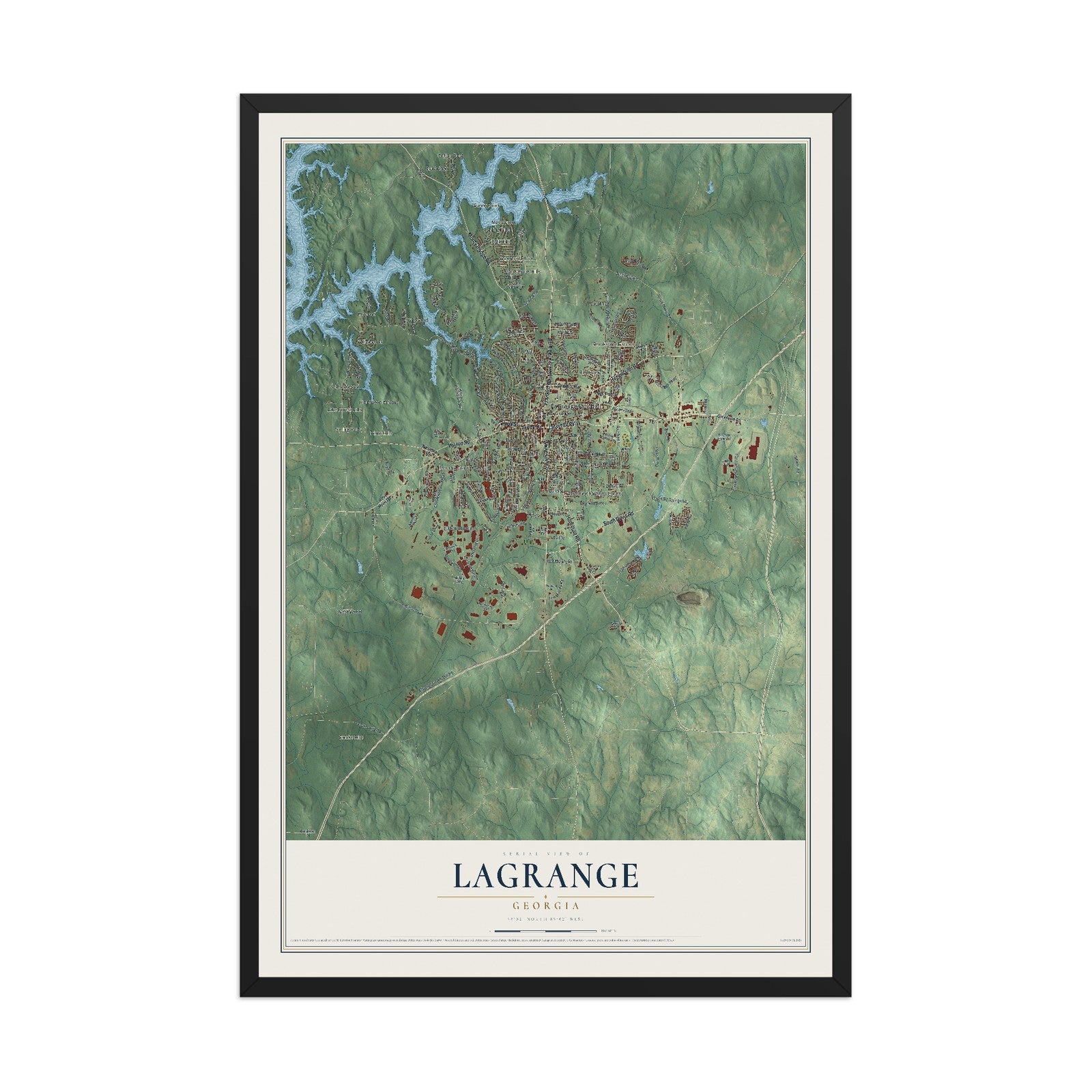 LaGrange, Georgia map print, 12" x 18" W/ Black Ayous Wood Frame mockup