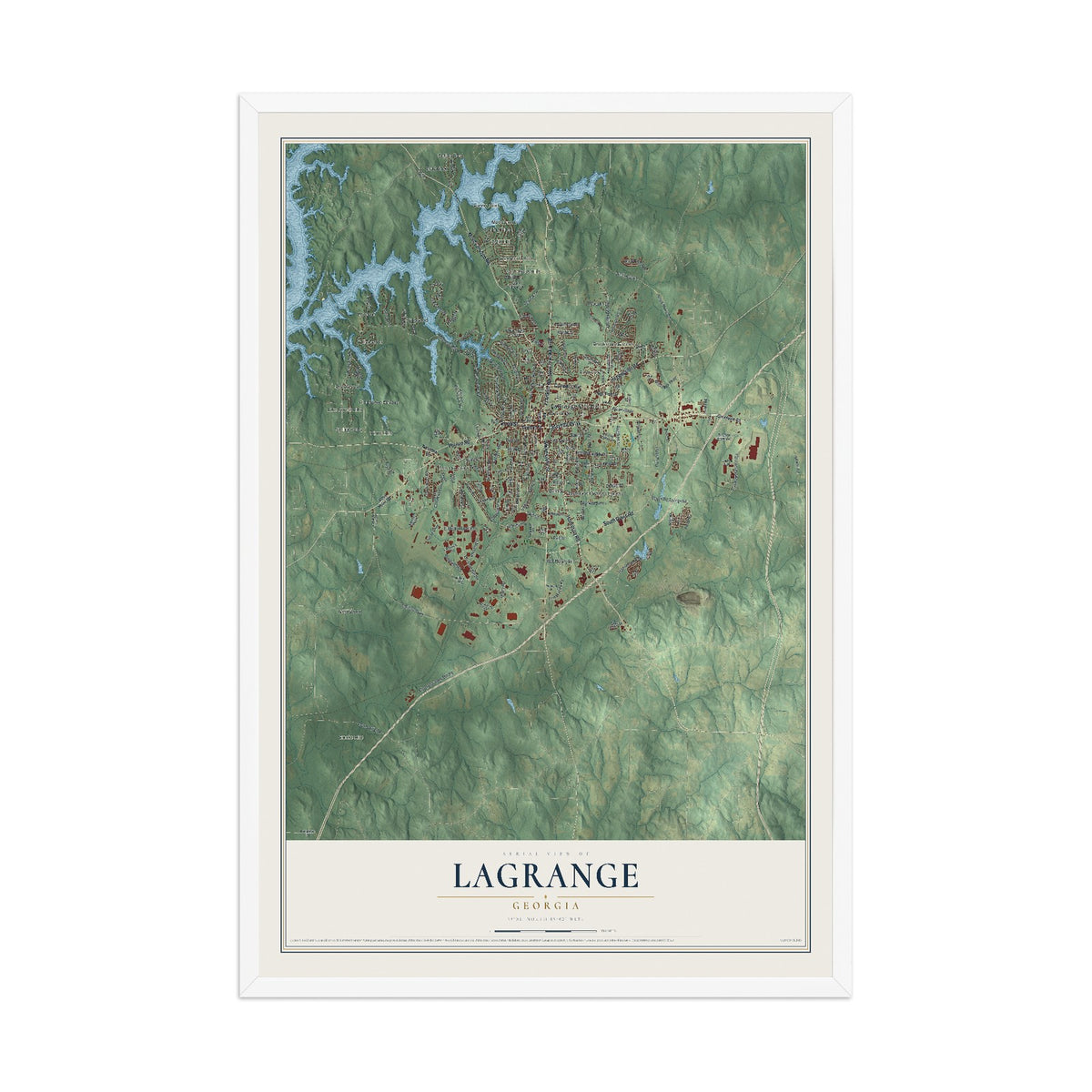 LaGrange, Georgia map print, 12" x 18" W/ White Ayous Wood Frame mockup