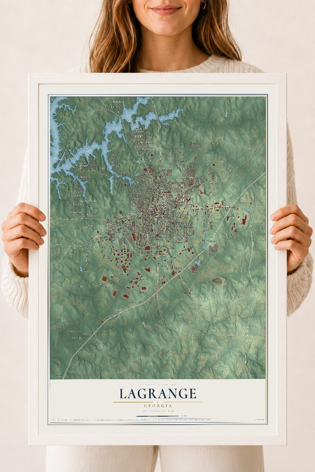 LaGrange, Georgia map print, 18" x 24" W/ White Ayous Wood Frame mockup