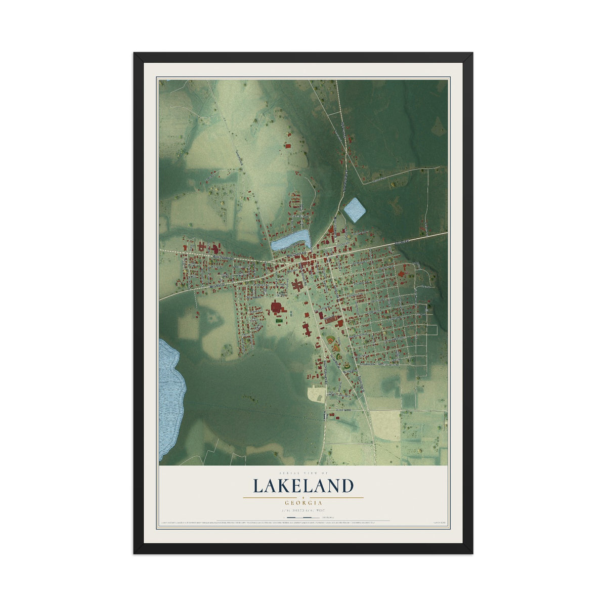 Lakeland, Georgia map print, 12" x 18" W/ Black Ayous Wood Frame mockup