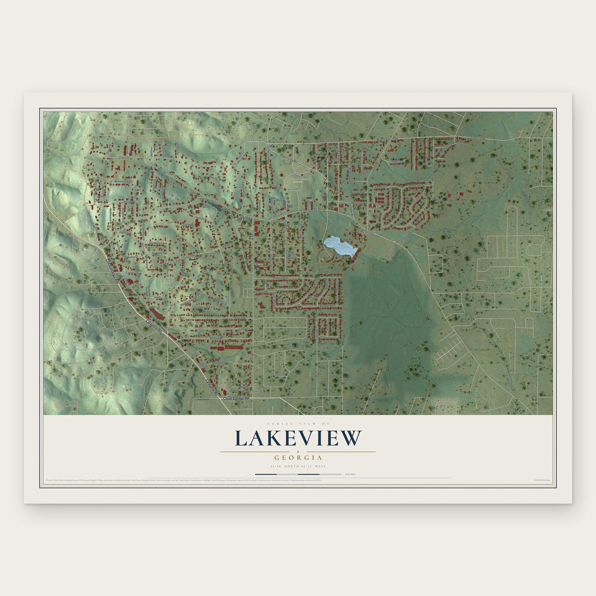 Lakeview, Georgia map print, the full design