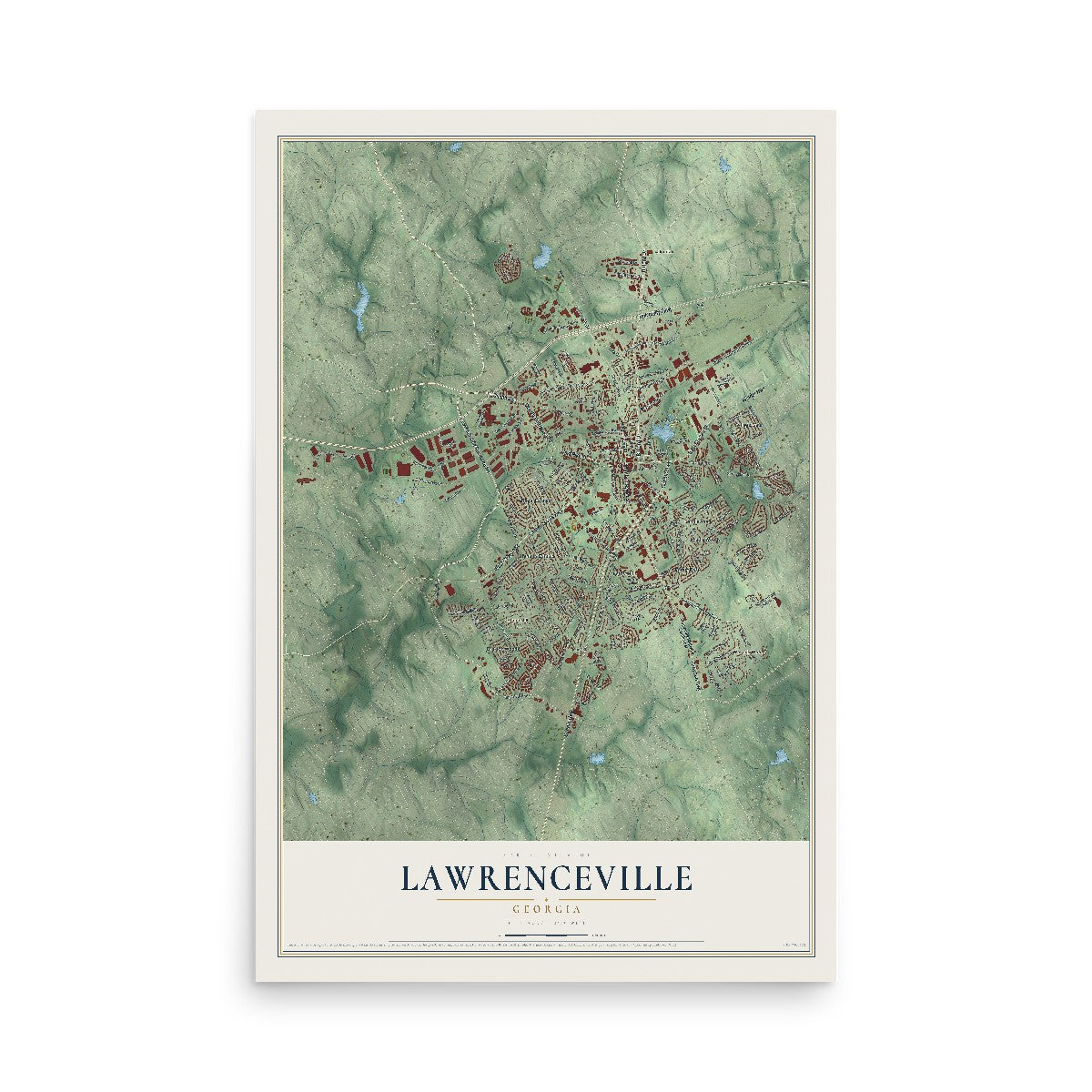 Lawrenceville, Georgia map print, 12" x 18" Archival Matte Print mockup