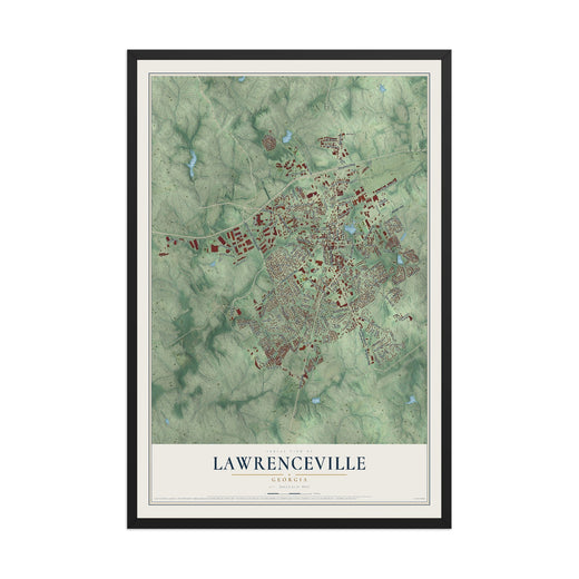 Map of Lawrenceville, Georgia, 12 x 18 inch print in a black wood frame