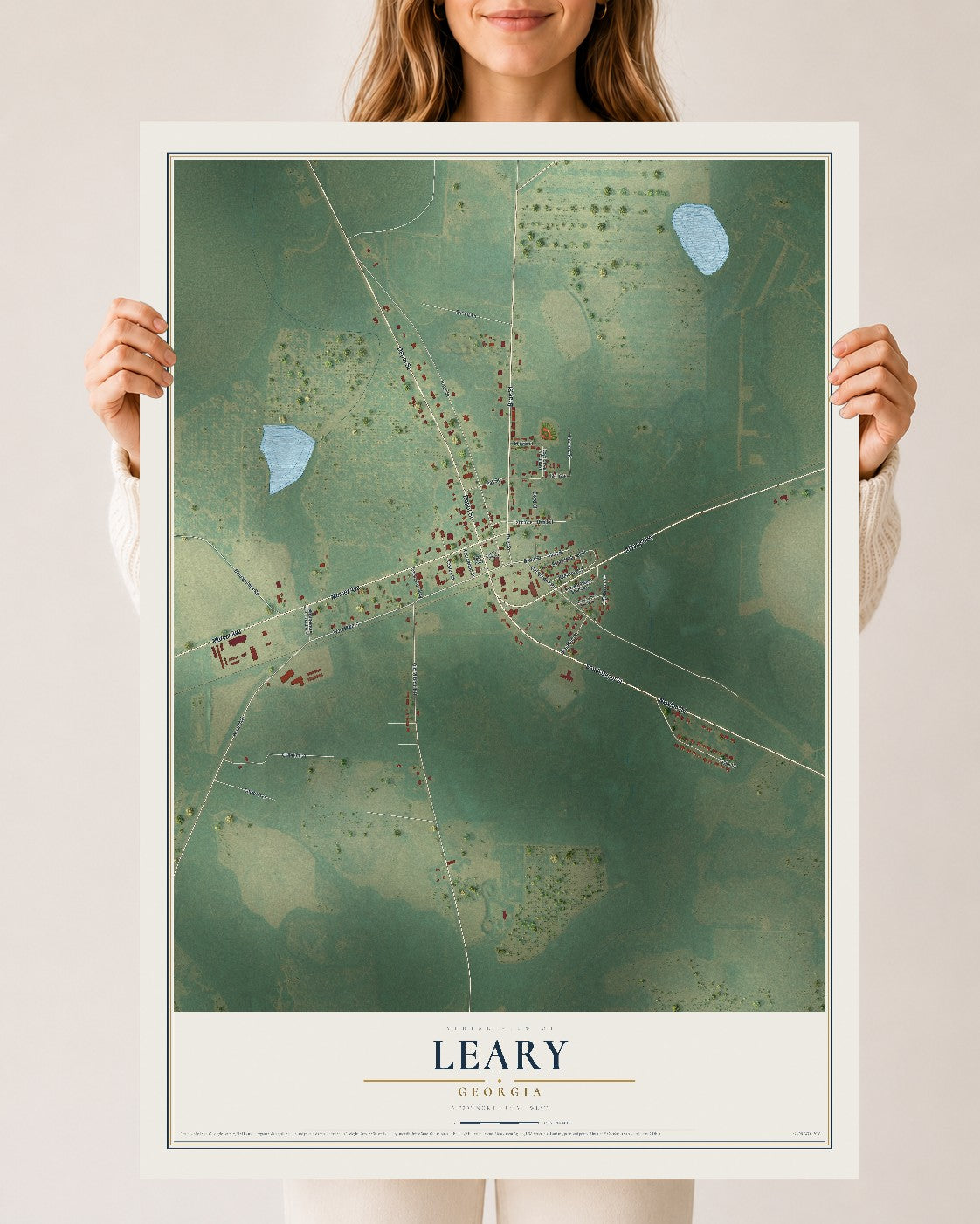 Leary, Georgia map print, 24" x 36" Archival Matte Print mockup
