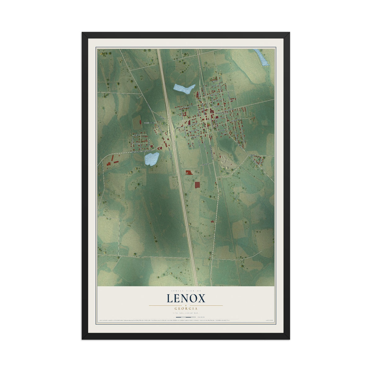 Lenox, Georgia map print, 12" x 18" W/ Black Ayous Wood Frame mockup