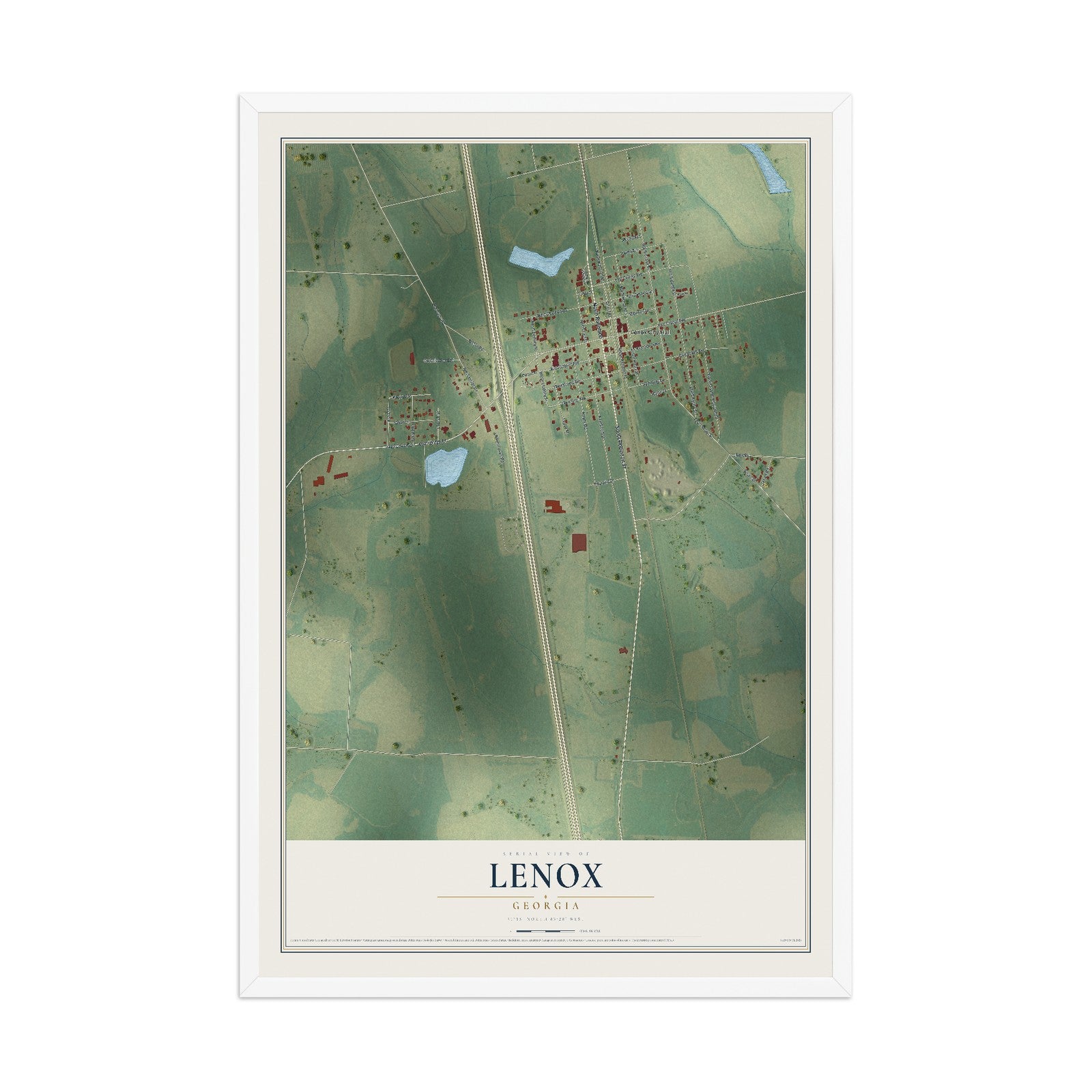 Lenox, Georgia map print, 12" x 18" W/ White Ayous Wood Frame mockup