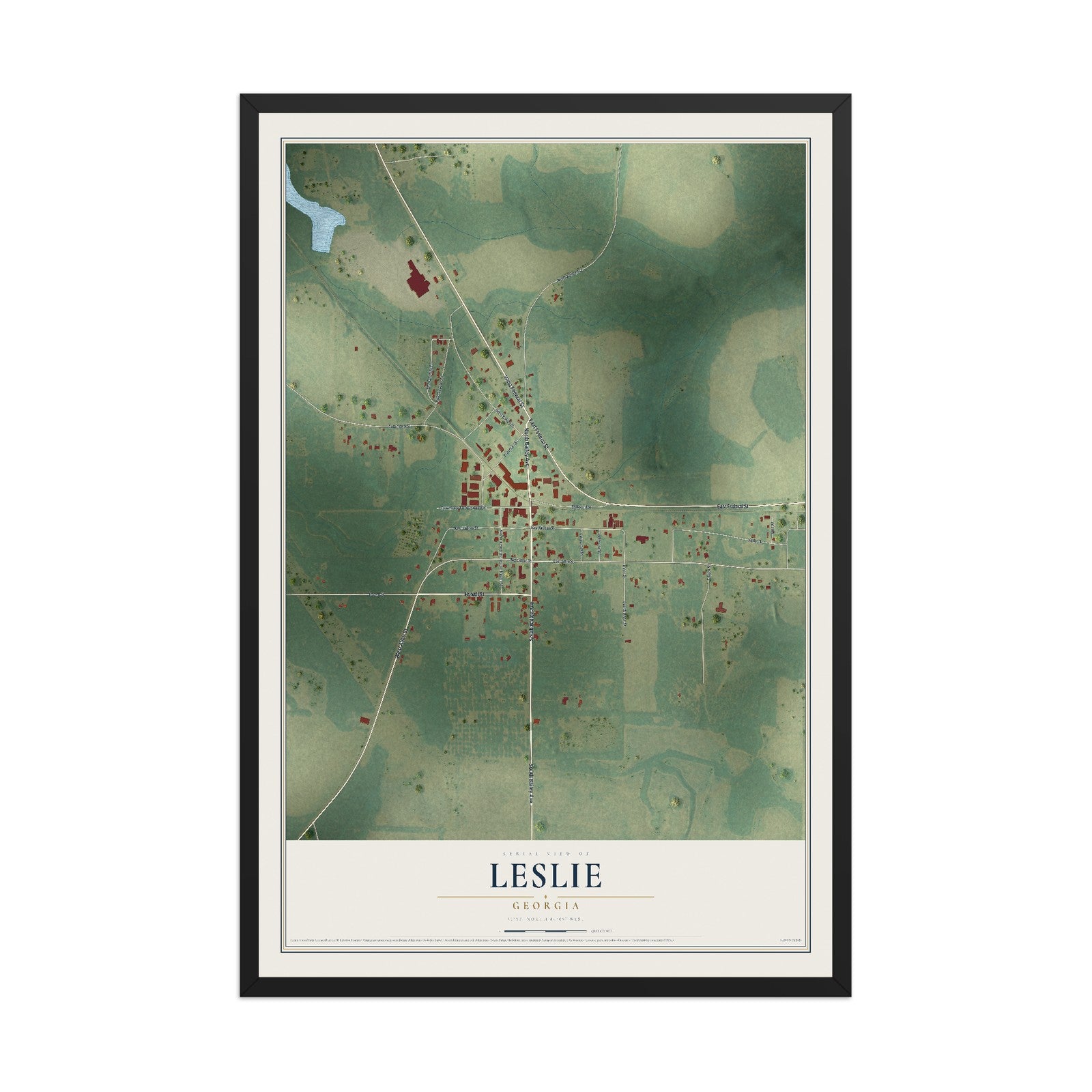 Leslie, Georgia map print, 12" x 18" W/ Black Ayous Wood Frame mockup