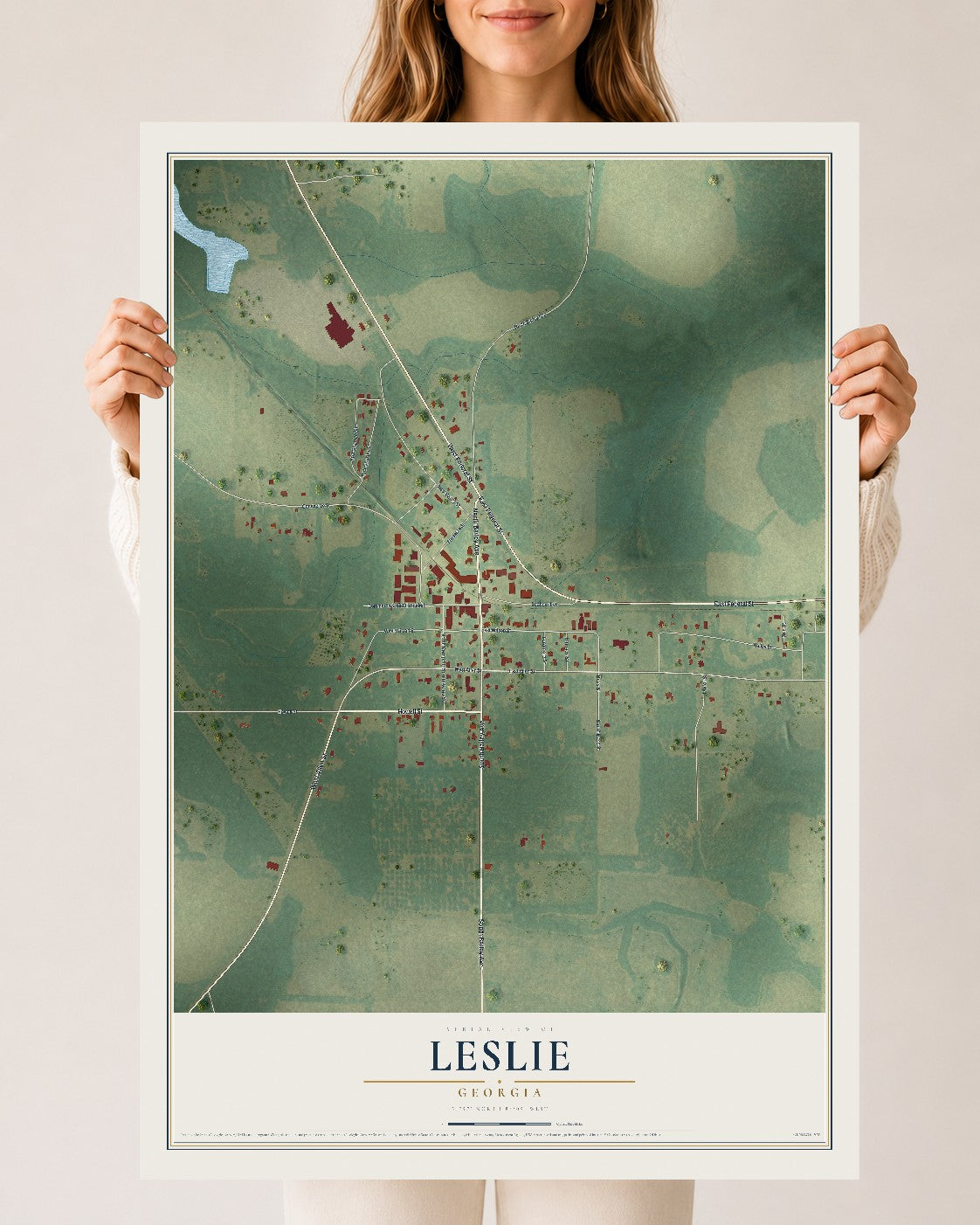 Leslie, Georgia map print, 24" x 36" Archival Matte Print mockup