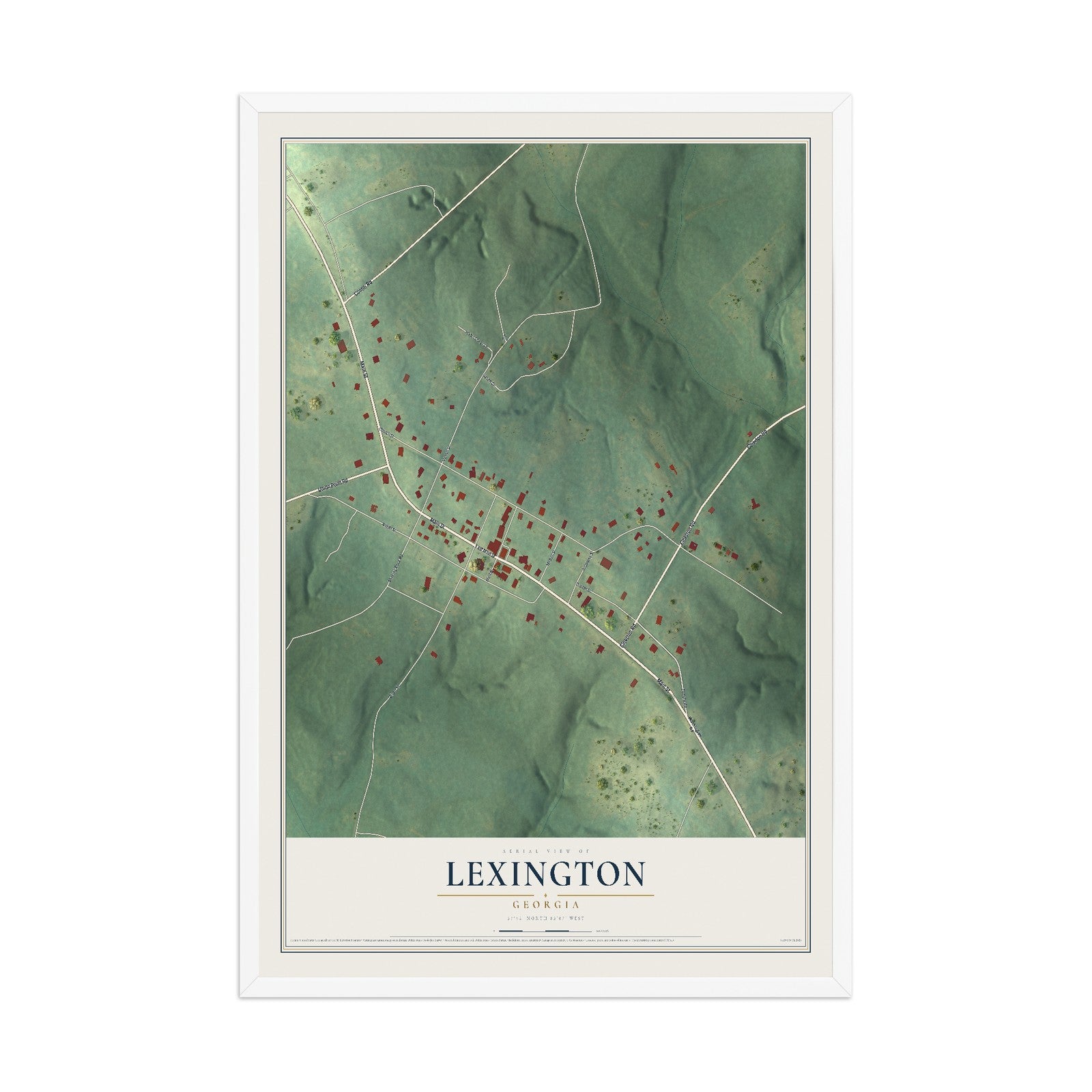 Lexington, Georgia map print, 12" x 18" W/ White Ayous Wood Frame mockup