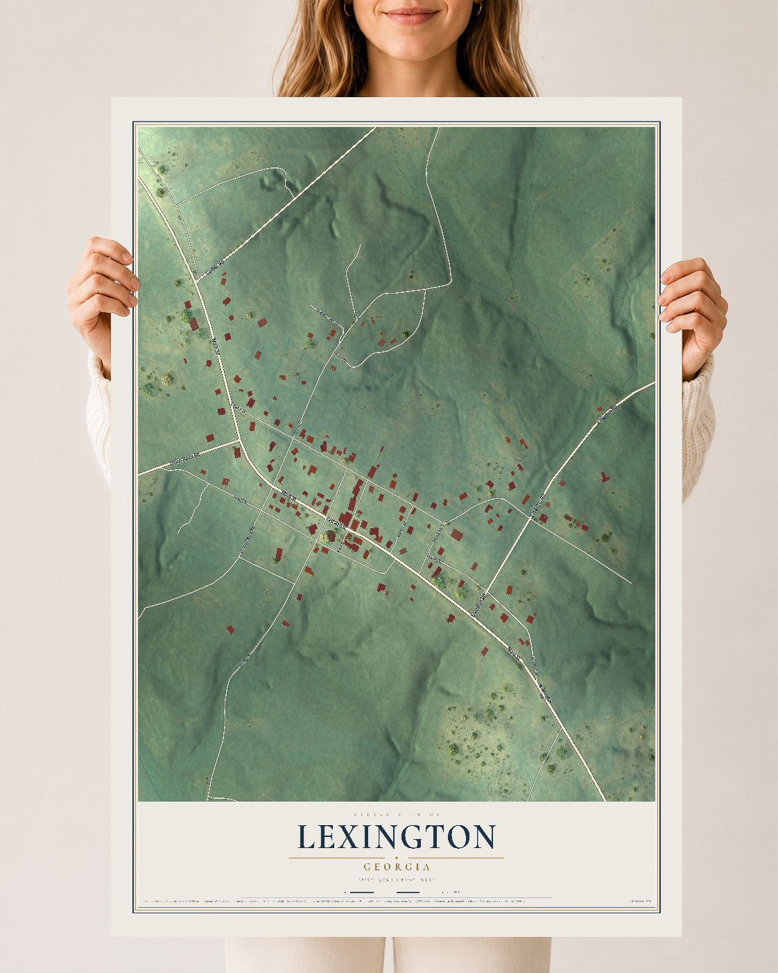 Lexington, Georgia map print, 24" x 36" Archival Matte Print mockup