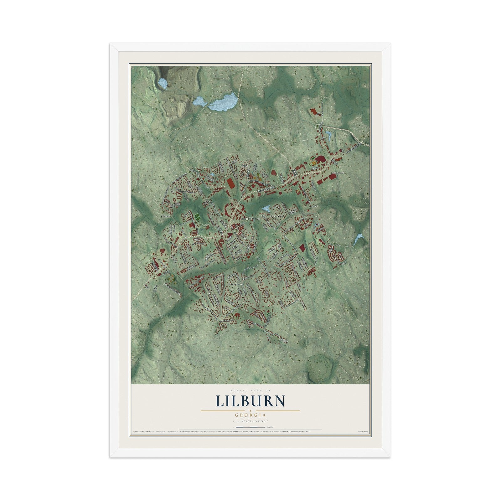 Lilburn, Georgia map print, 12" x 18" W/ White Ayous Wood Frame mockup