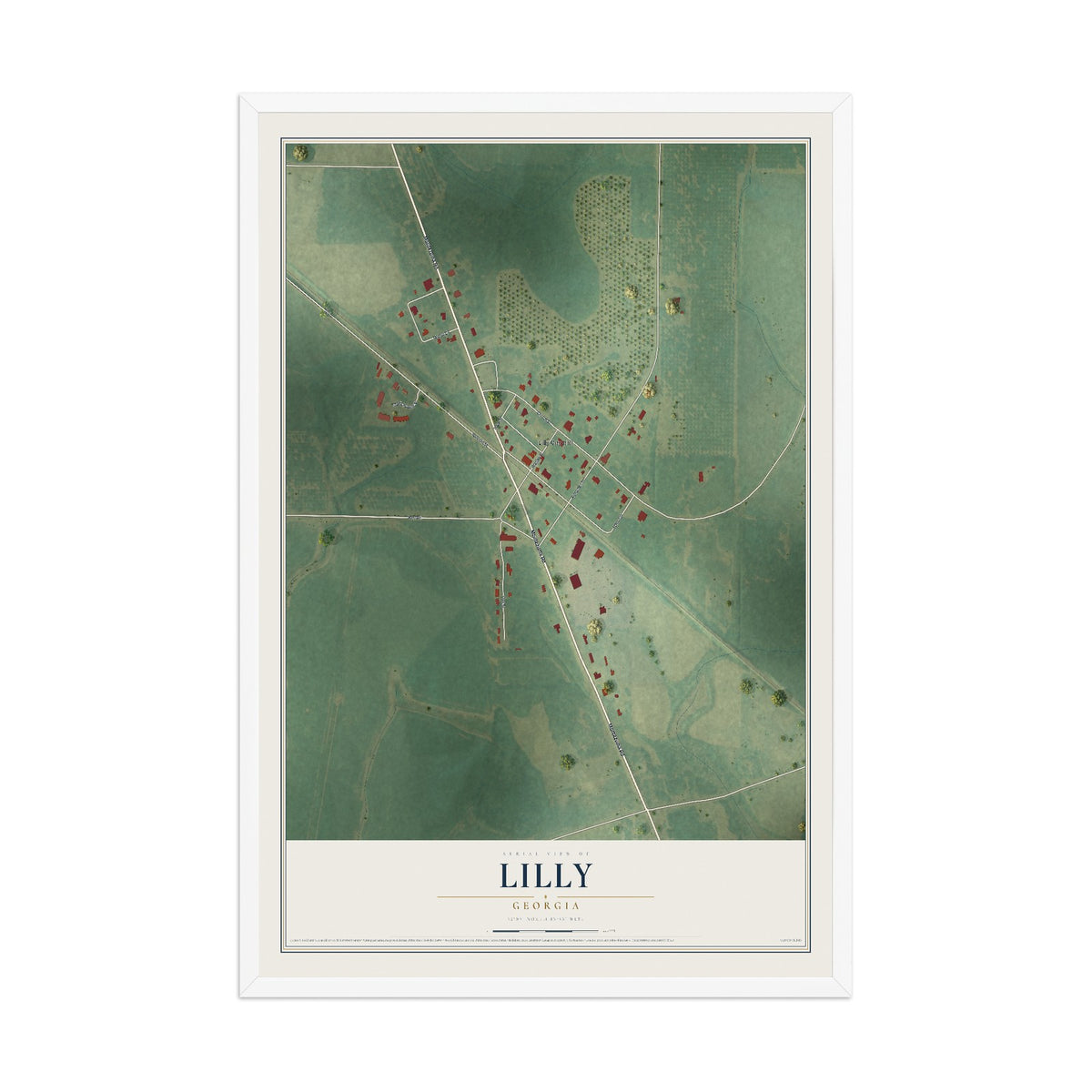 Lilly, Georgia map print, 12" x 18" W/ White Ayous Wood Frame mockup
