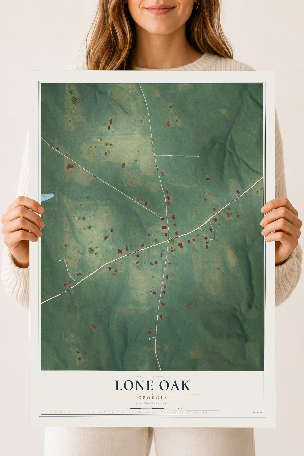 Lone Oak, Georgia map print, 18" x 24" Archival Matte Print mockup