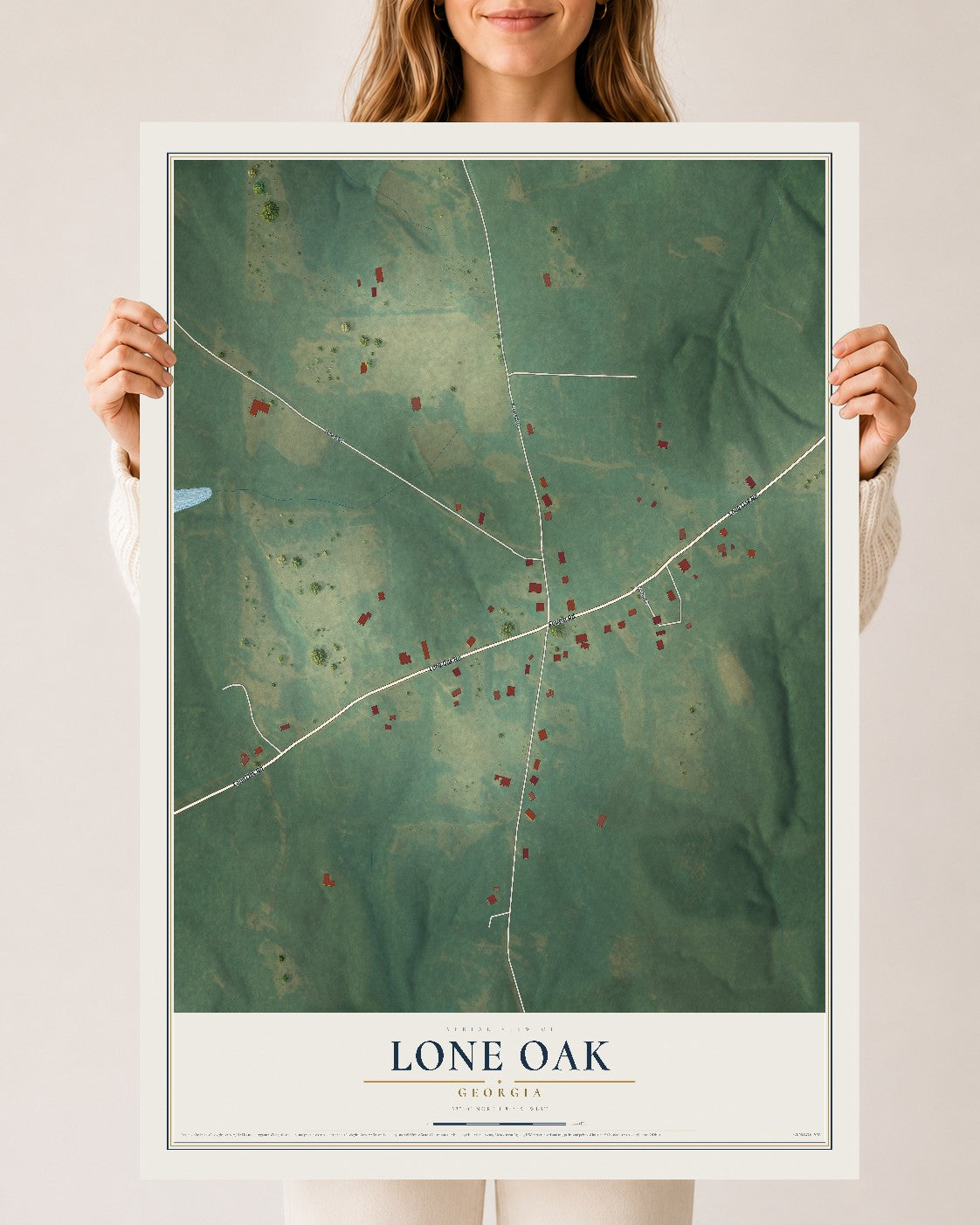 Lone Oak, Georgia map print, 24" x 36" Archival Matte Print mockup