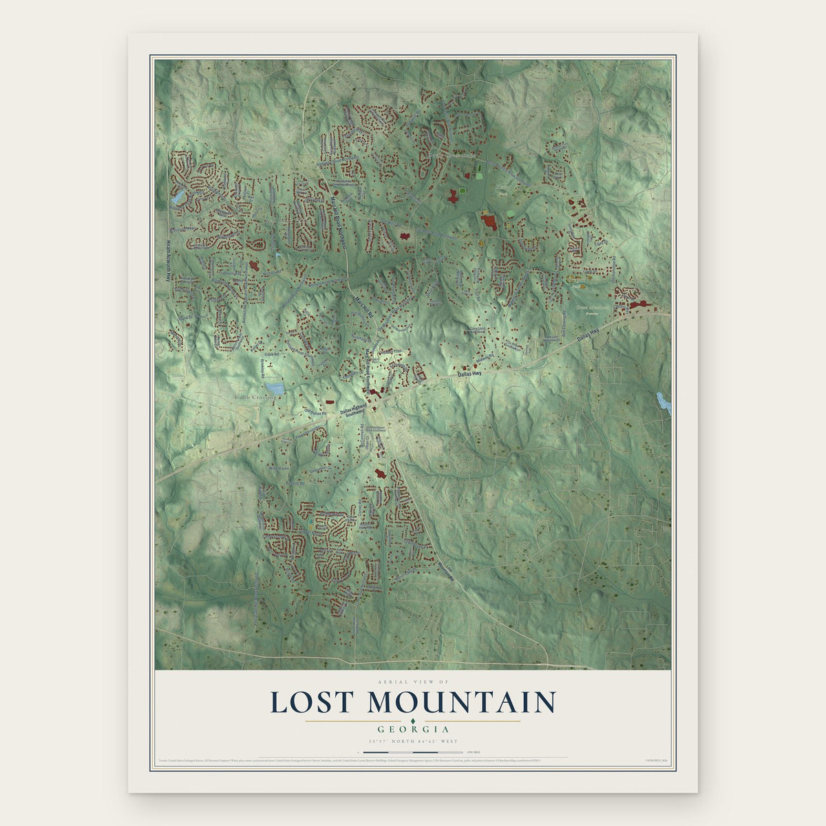 Lost Mountain, Georgia map print, the full design