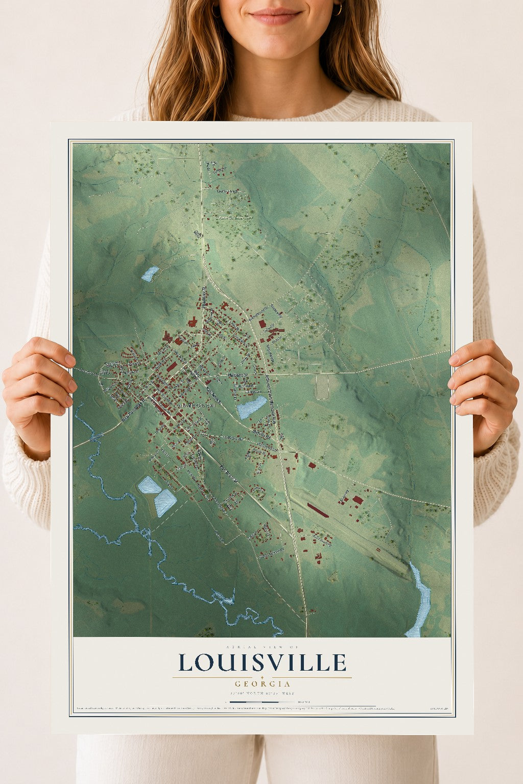 Louisville, Georgia map print, 18" x 24" Archival Matte Print mockup