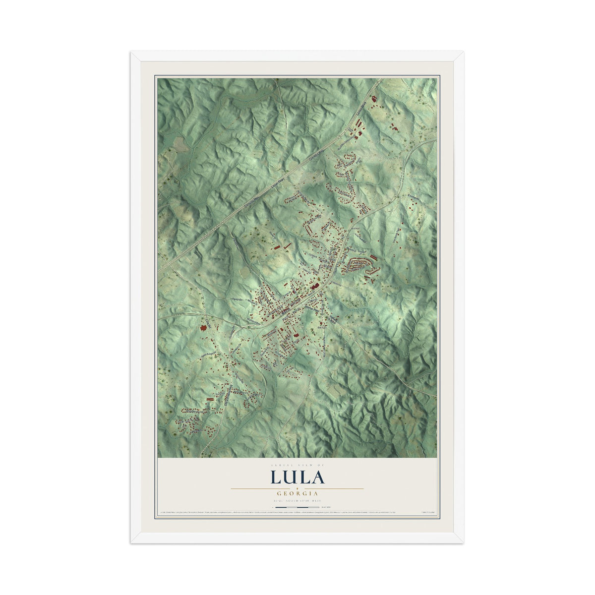 Lula, Georgia map print, 12" x 18" W/ White Ayous Wood Frame mockup
