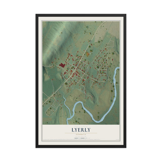 Map of Lyerly, Georgia, 12 x 18 inch print in a black wood frame
