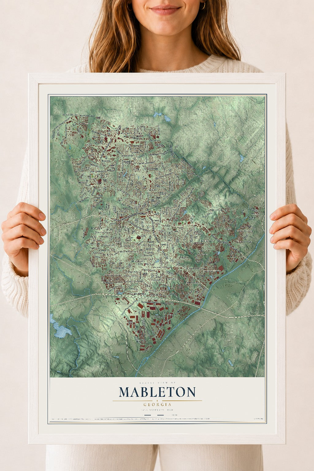 Mableton, Georgia map print, 18" x 24" W/ White Ayous Wood Frame mockup