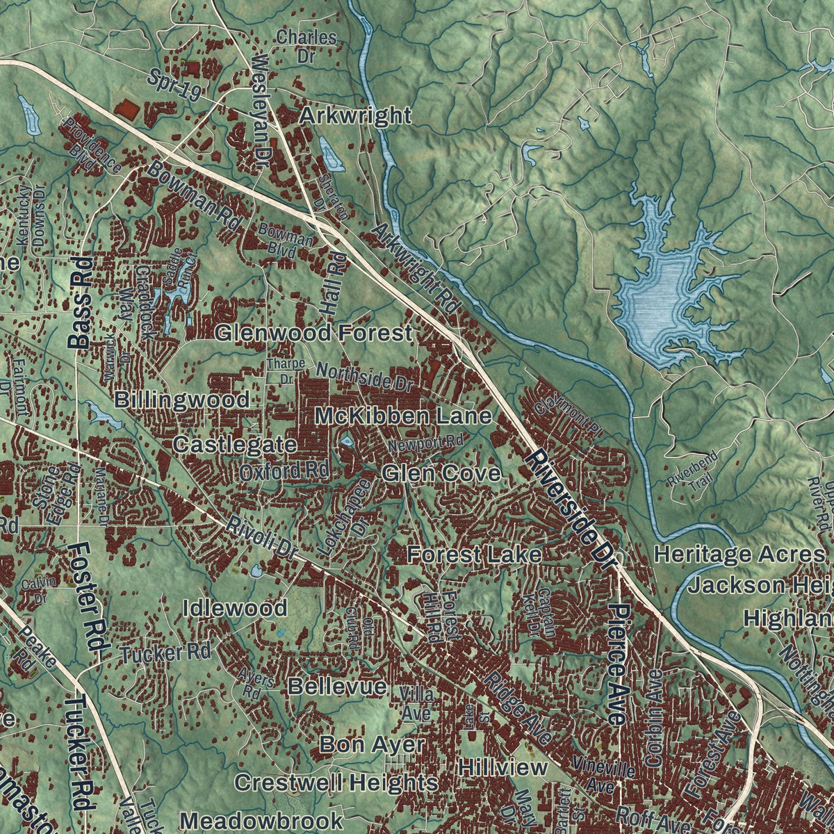 Close-up 1 of the Macon-Bibb County, Georgia map artwork