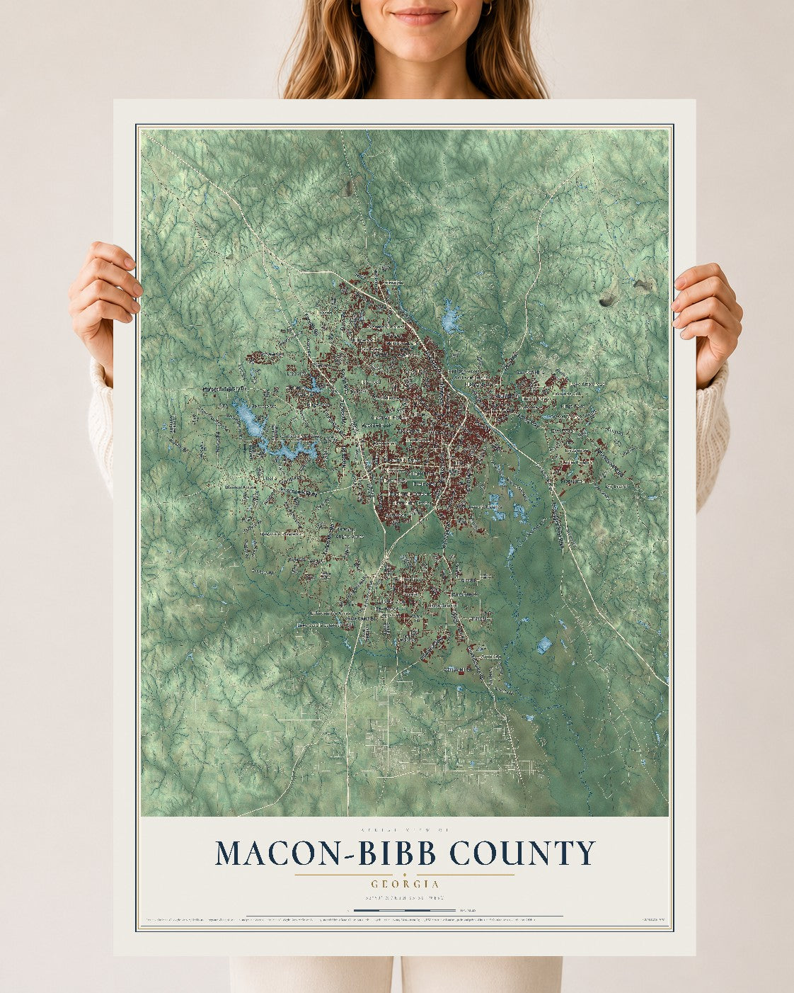 Macon-Bibb County, Georgia map print, 24" x 36" Archival Matte Print mockup