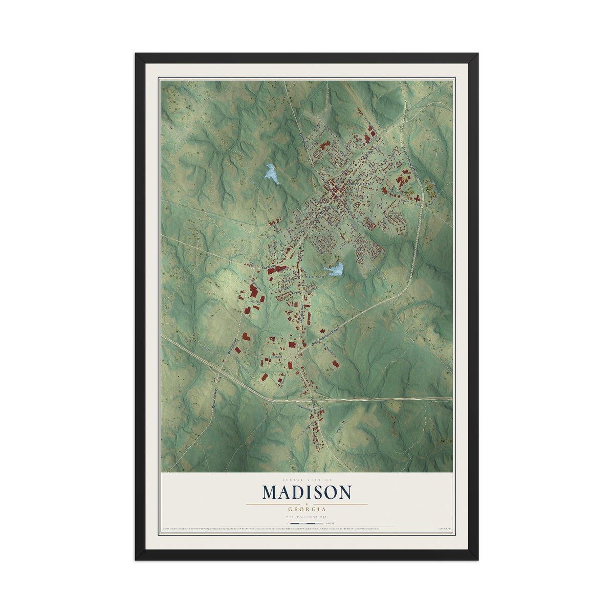 Madison, Georgia map print, 12" x 18" W/ Black Ayous Wood Frame mockup