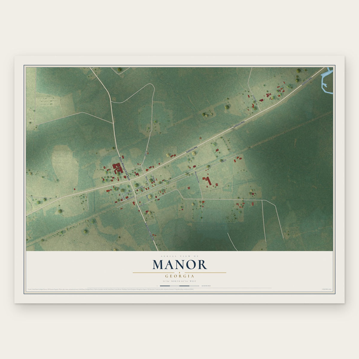 Manor, Georgia map print, the full design
