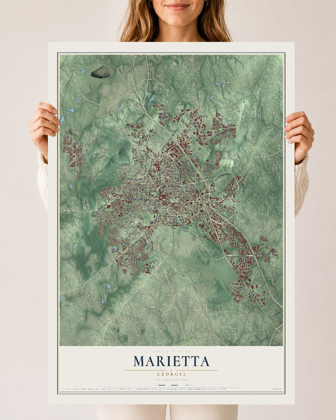 Marietta, Georgia map print, 24" x 36" Archival Matte Print mockup