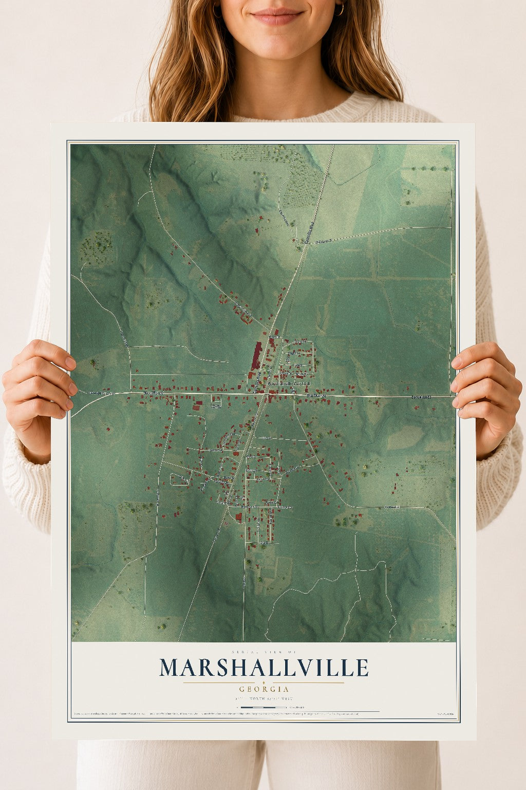 Marshallville, Georgia map print, 18" x 24" Archival Matte Print mockup