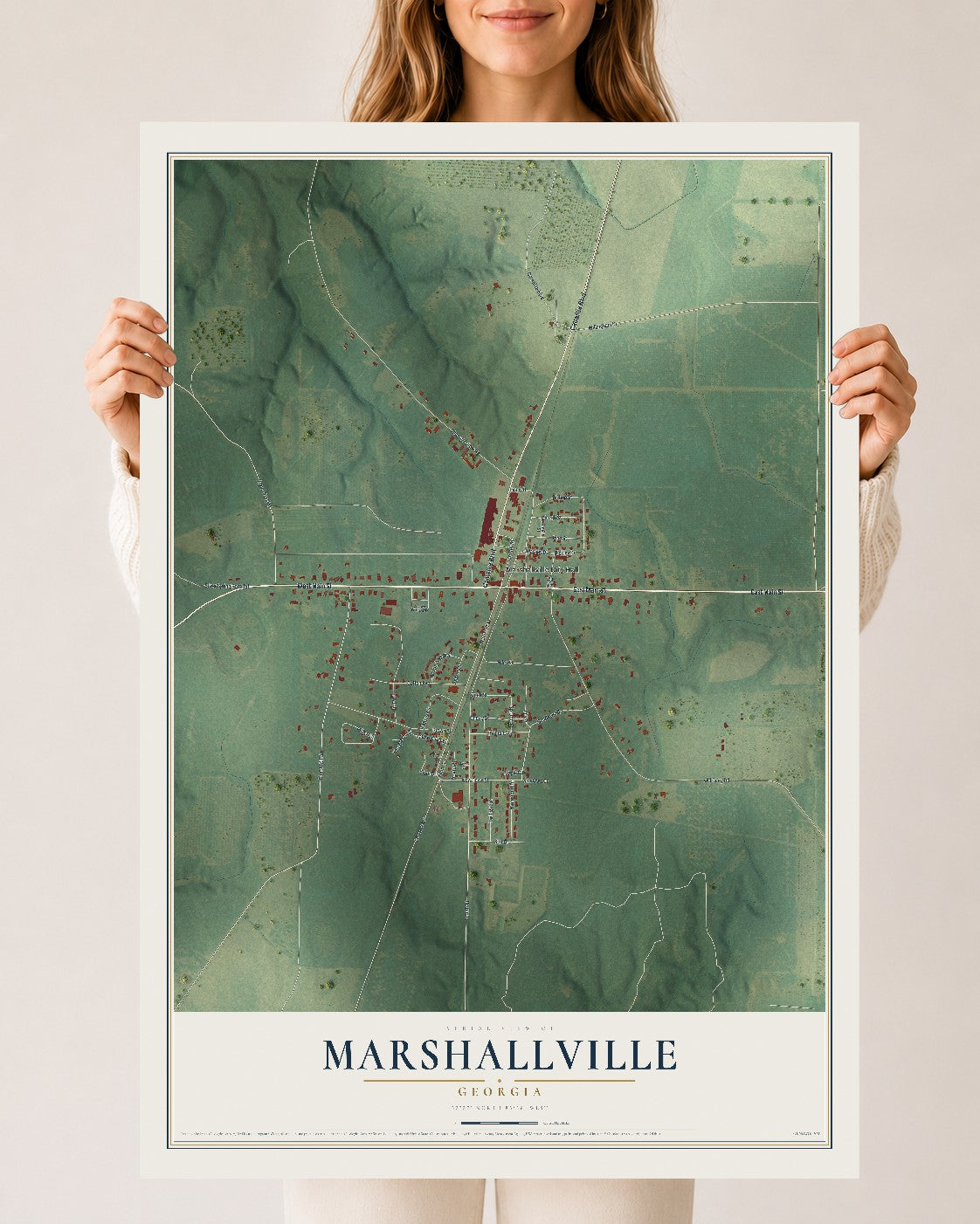 Marshallville, Georgia map print, 24" x 36" Archival Matte Print mockup