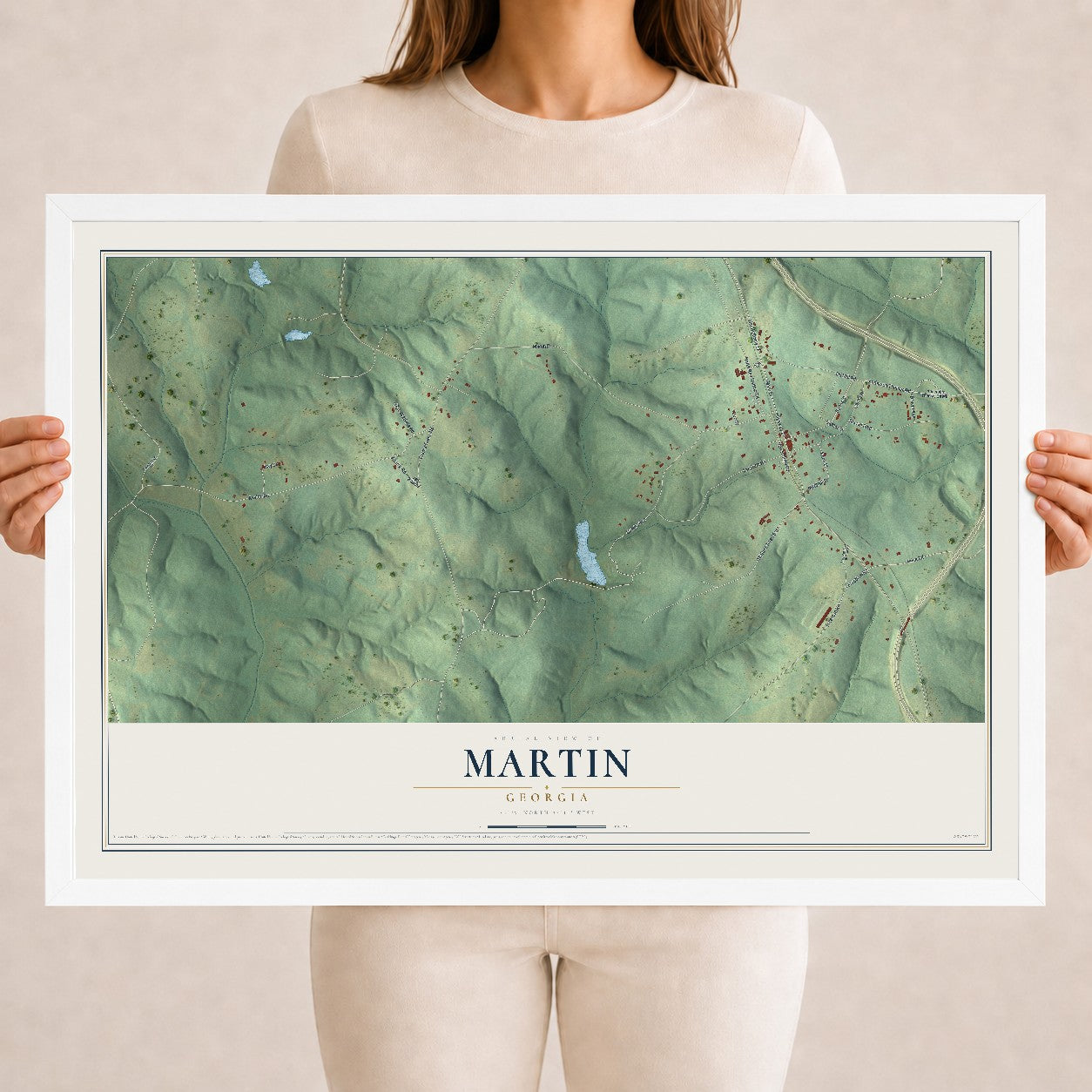 Martin, Georgia map print, 18" x 24" W/ White Ayous Wood Frame mockup