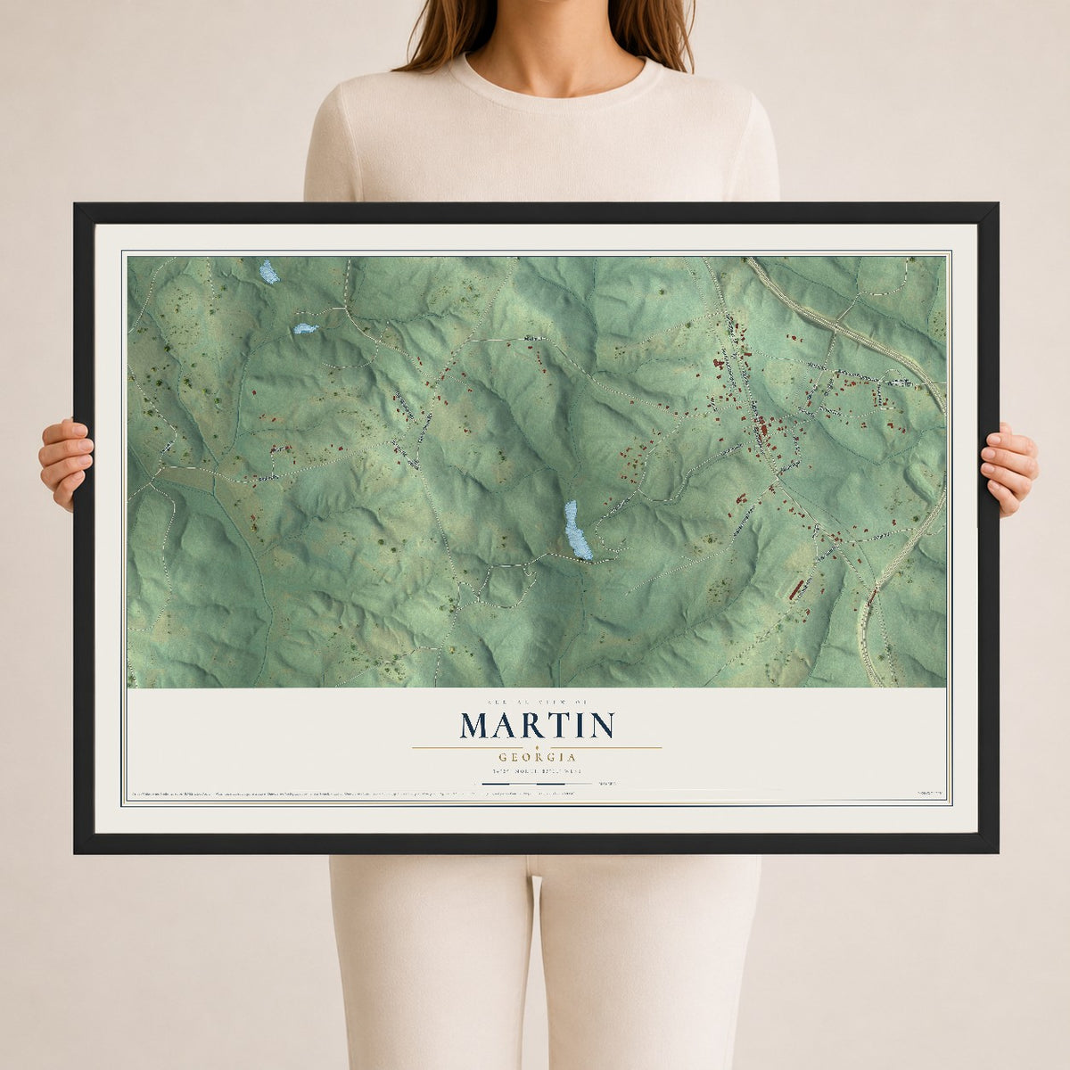 Martin, Georgia map print, 24" x 36" W/ Black Ayous Wood Frame mockup
