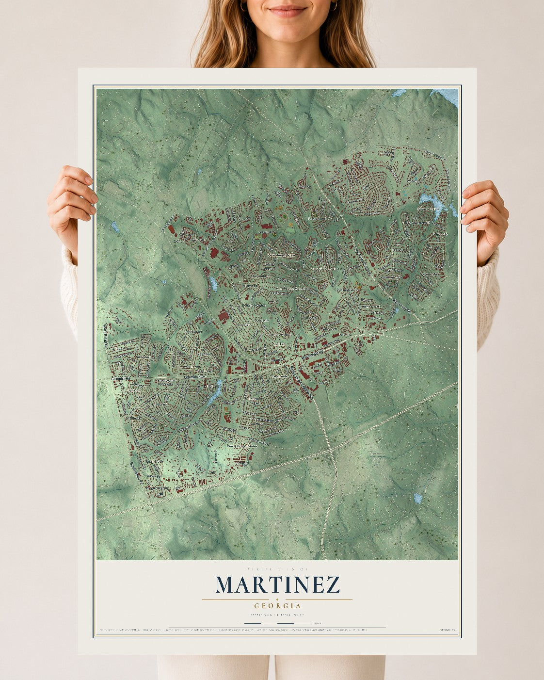 Martinez, Georgia map print, 24" x 36" Archival Matte Print mockup