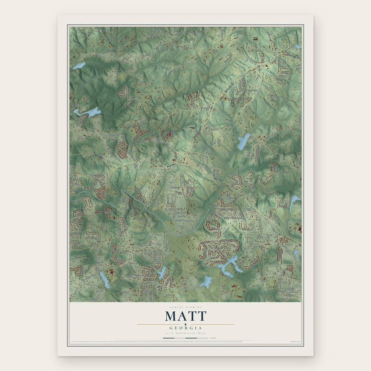 Matt, Georgia map print, the full design