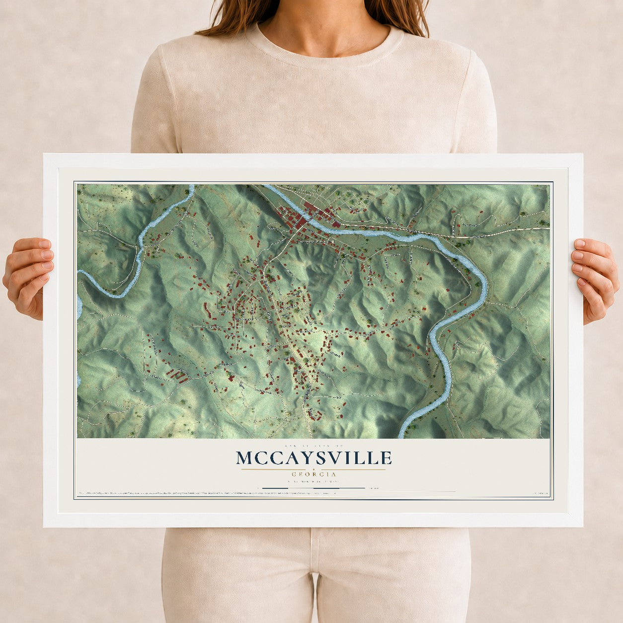 McCaysville, Georgia map print, 12" x 18" W/ White Ayous Wood Frame mockup
