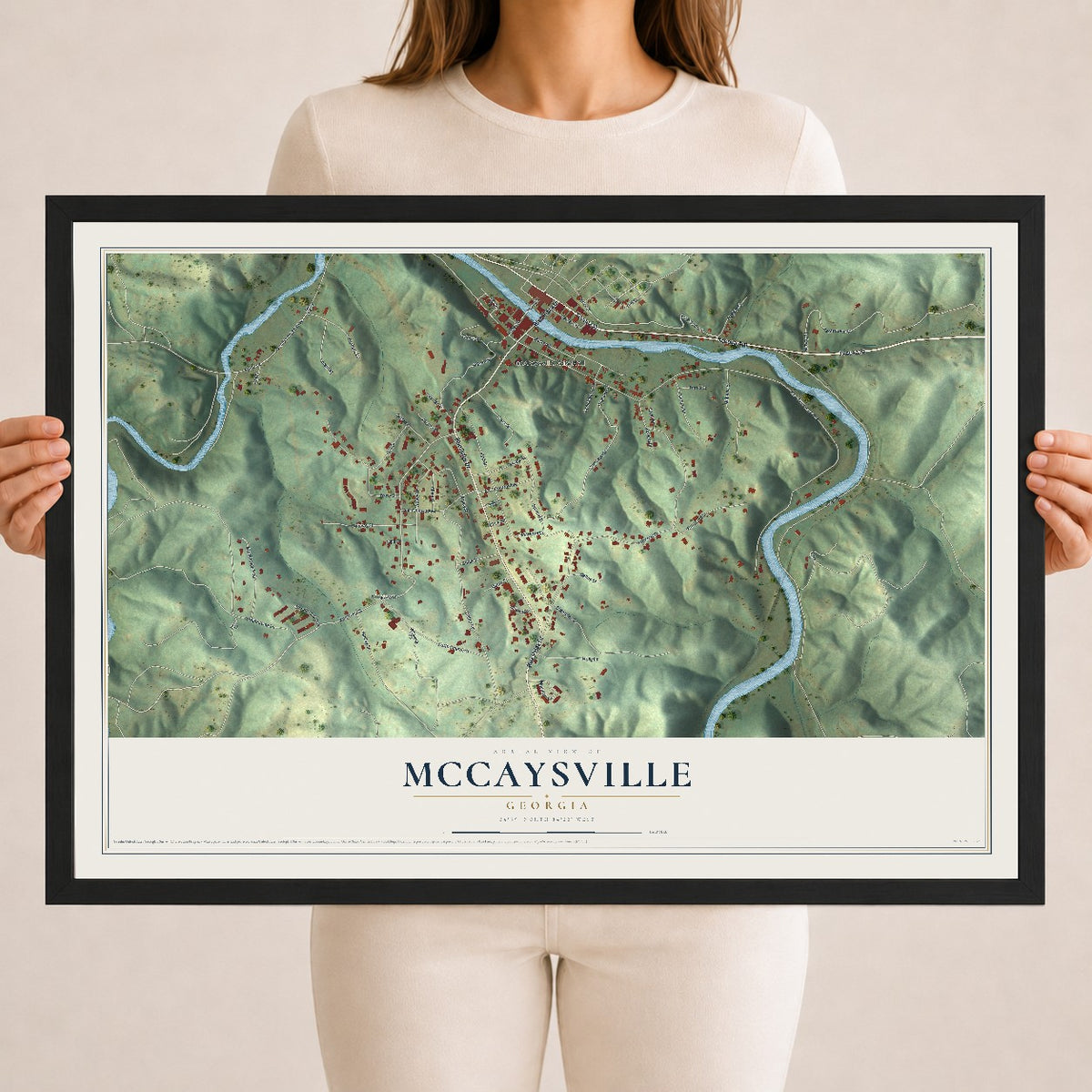 McCaysville, Georgia map print, 18" x 24" W/ Black Ayous Wood Frame mockup
