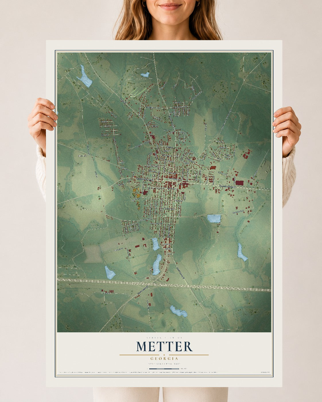 Metter, Georgia map print, 24" x 36" Archival Matte Print mockup
