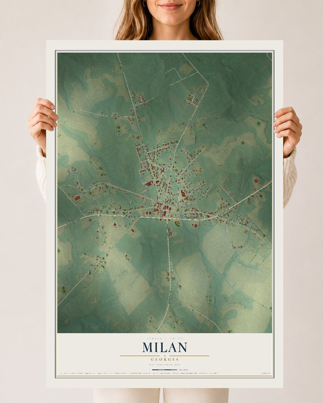 Milan, Georgia map print, 24" x 36" Archival Matte Print mockup