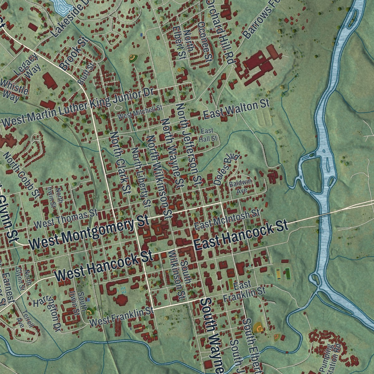 Close-up 1 of the Milledgeville, Georgia map artwork