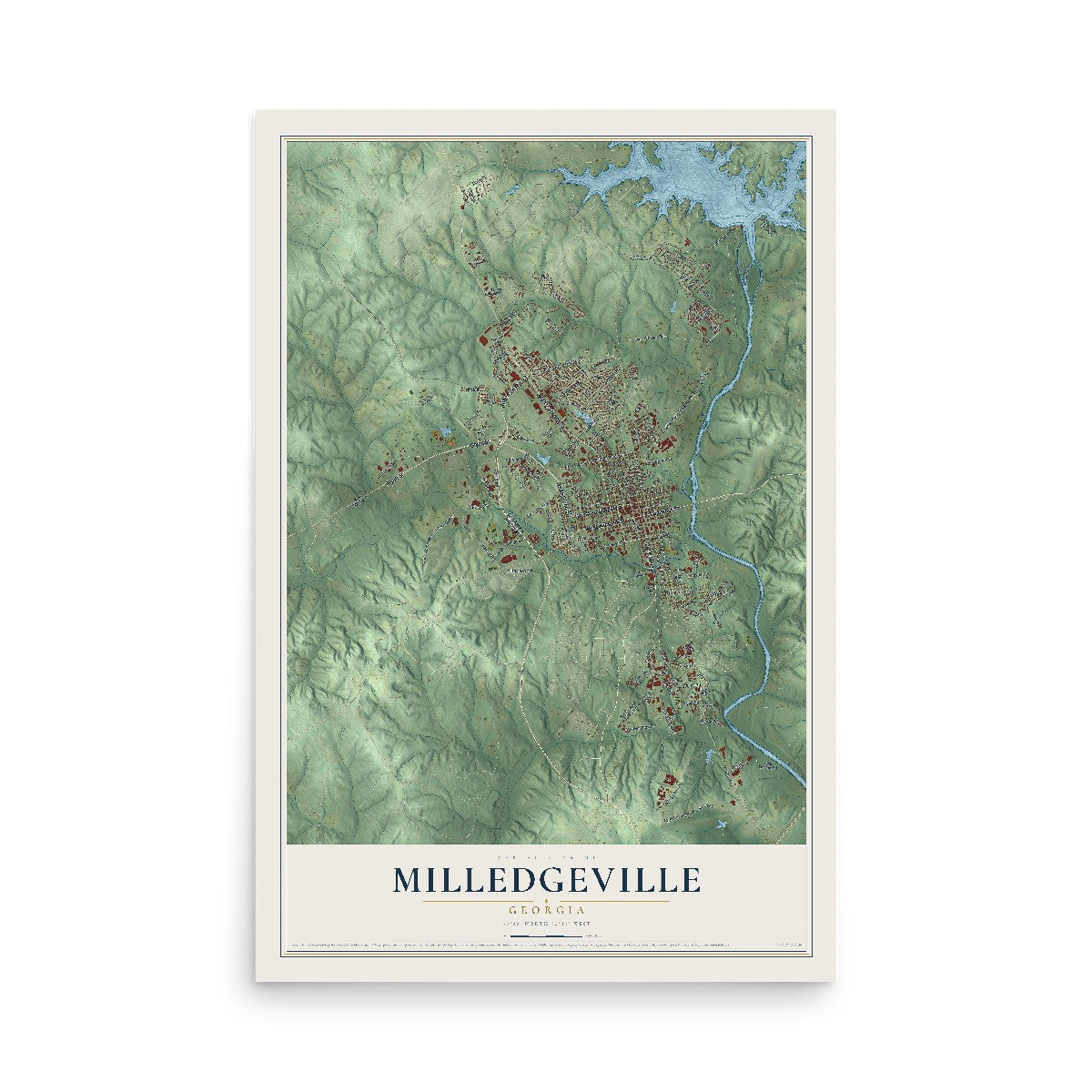 Milledgeville, Georgia map print, 12" x 18" Archival Matte Print mockup