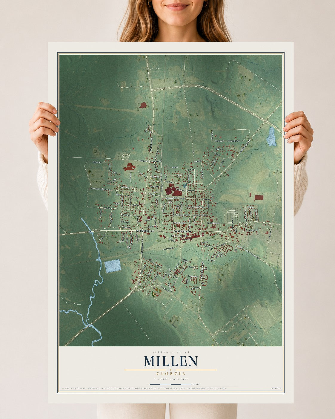 Millen, Georgia map print, 24" x 36" Archival Matte Print mockup