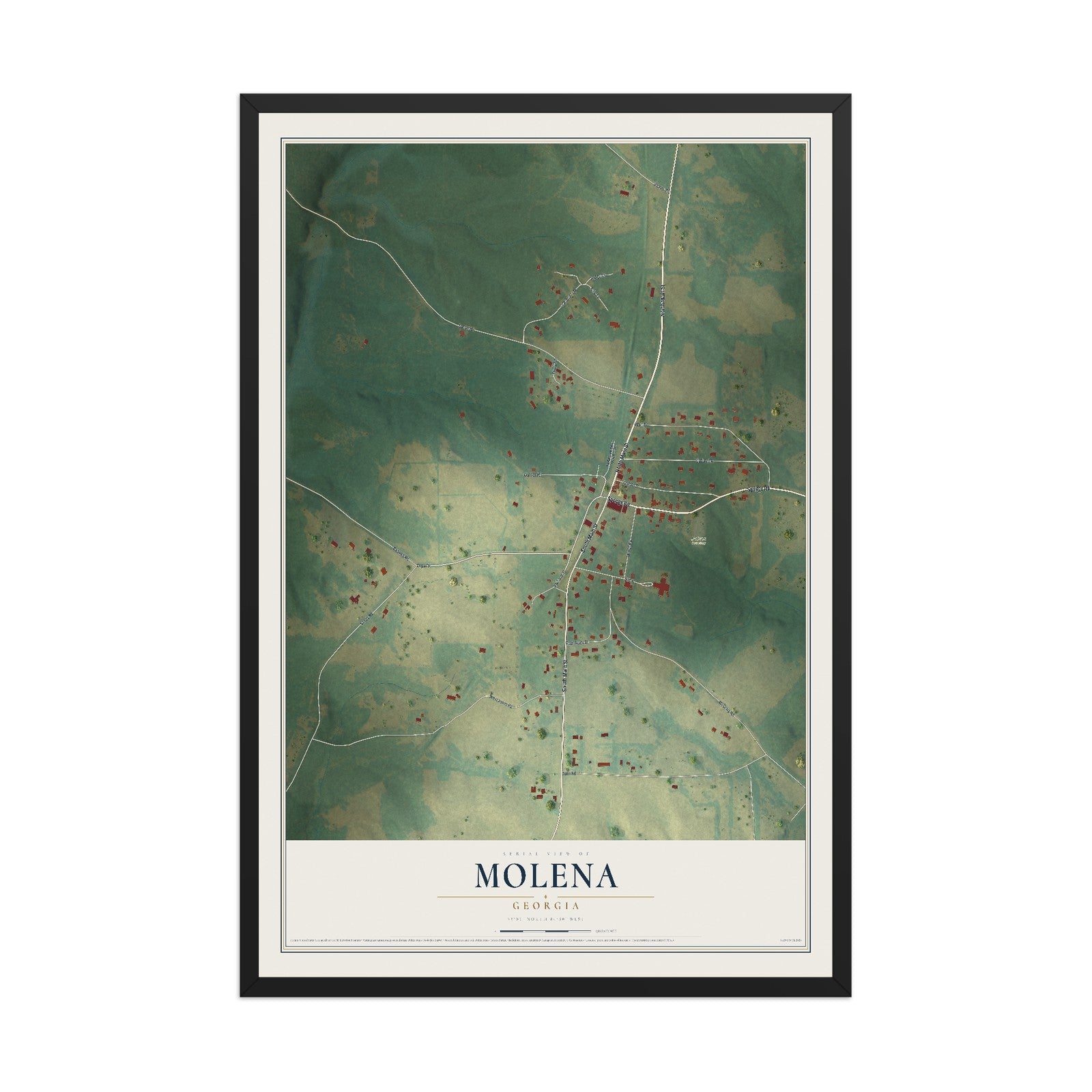 Molena, Georgia map print, 12" x 18" W/ Black Ayous Wood Frame mockup