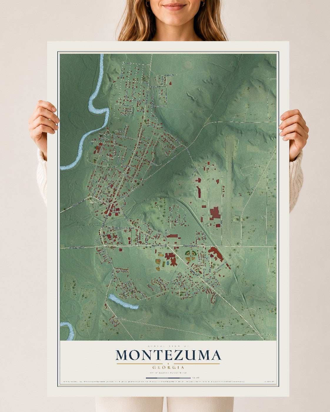 Montezuma, Georgia map print, 24" x 36" Archival Matte Print mockup