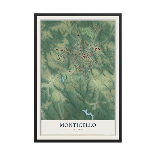 Map of Monticello, Georgia, 12 x 18 inch print in a black wood frame
