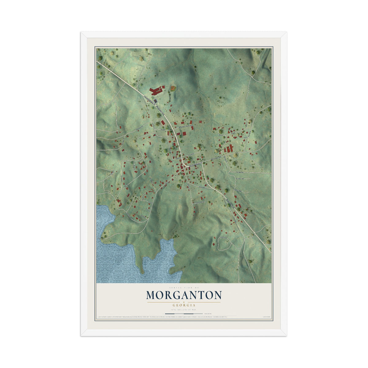 Morganton, Georgia map print, 12" x 18" W/ White Ayous Wood Frame mockup
